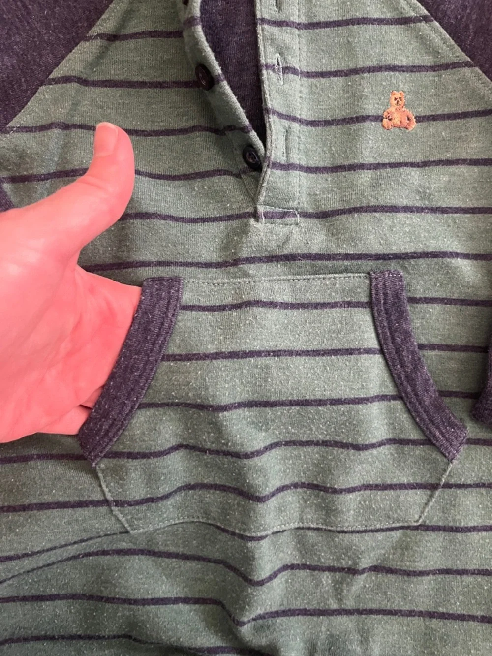 GAP Green Striped Onesie with Navy Raglan Sleeves - Picture 3 of 6